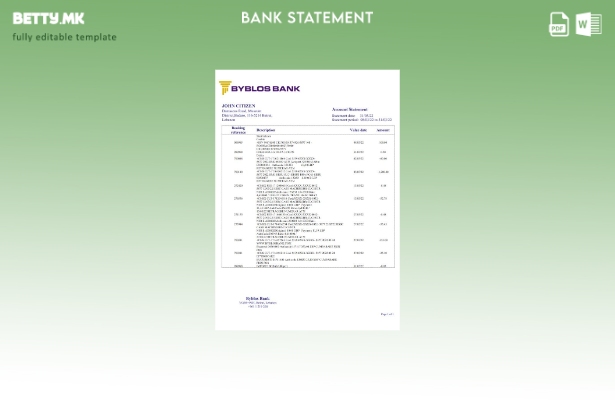 Модерен стил шаблон за зборови од банкарски извод од Либан Библос